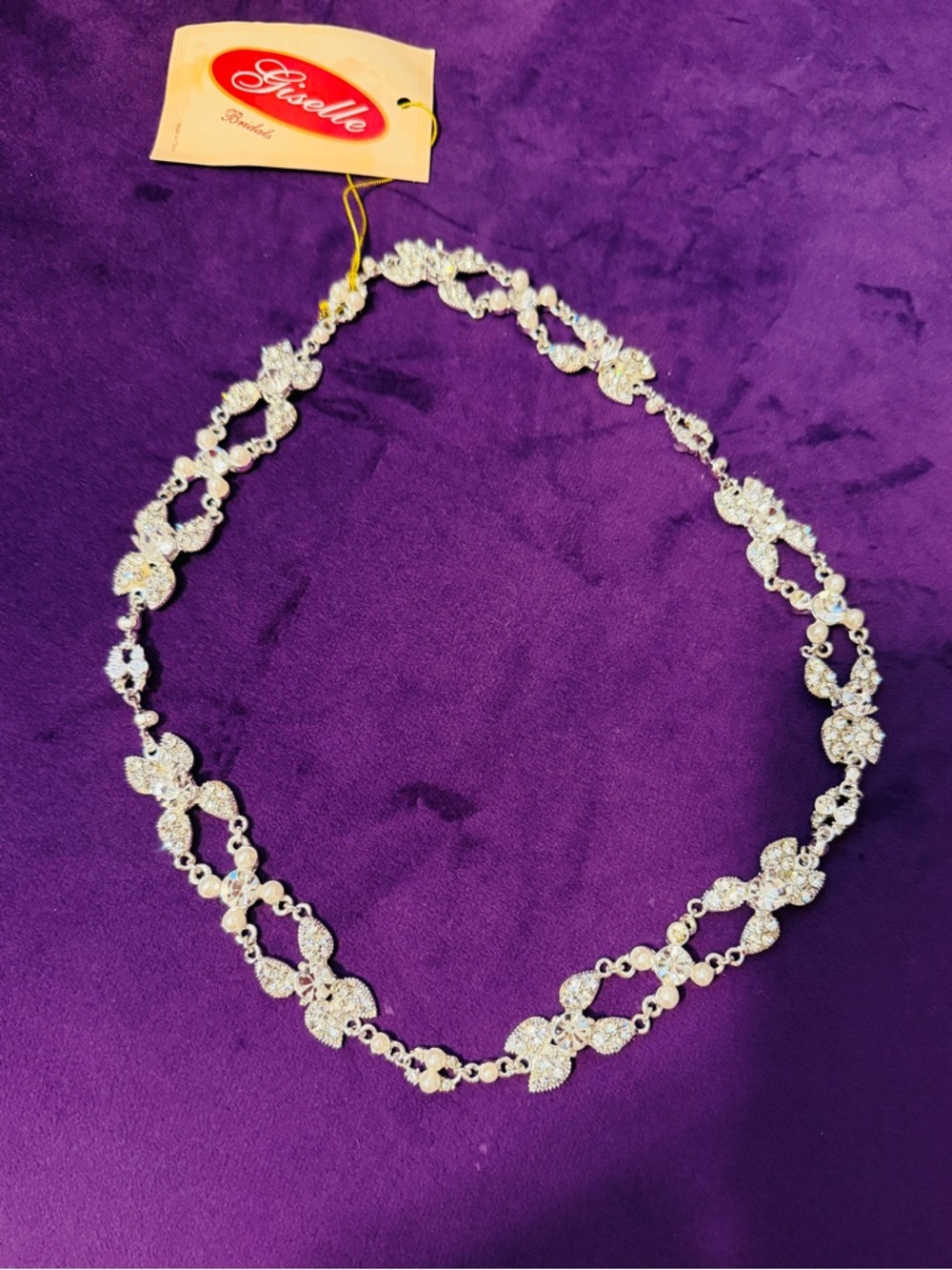 Giselle Crystal Pearl Bridal Head Piece Silver Tone NWT L! Wedding/Prom
